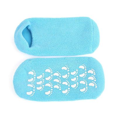 2 Pairs Women Men Moisturizing Gel Socks for Soften Cracked Skin Non-Skid Soft Cotton Gripper Socks Spa Moisturizing Socks Feet Care Treatment (Blue)