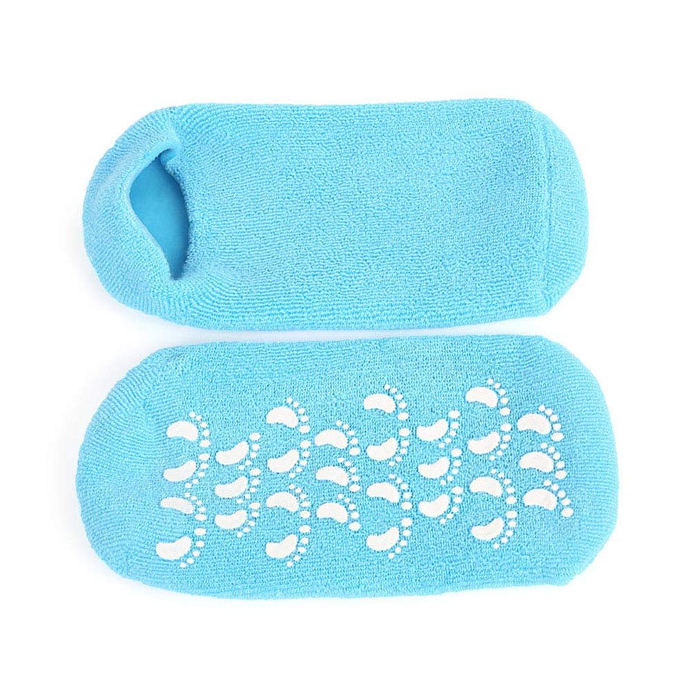 2 Pairs Women Men Moisturizing Gel Socks for Soften Cracked Skin Non-Skid Soft Cotton Gripper Socks Spa Moisturizing Socks Feet Care Treatment (Blue)