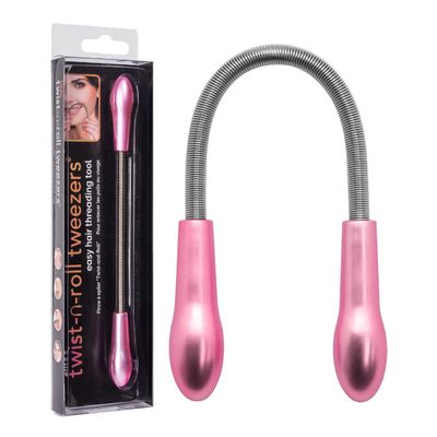 Lindo Twist-N-Roll Tweezer - Spring Facial Hair Removal Tool, Natural Threading, Stainless Steel, Remove Unwanted Hair on Upper Lip, Chin, Cheek, and Neck (Pink)