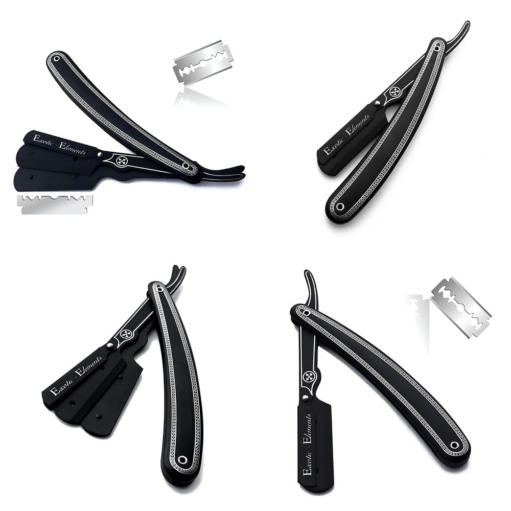 Barber Grooming Haircutting Shaving Single Edge Folding Knife - Cut Throat Beauty Razor Blade Folding Style Pro Level Straight Edge Razor Light & Durable  Fits Double Edge Blades Black & White