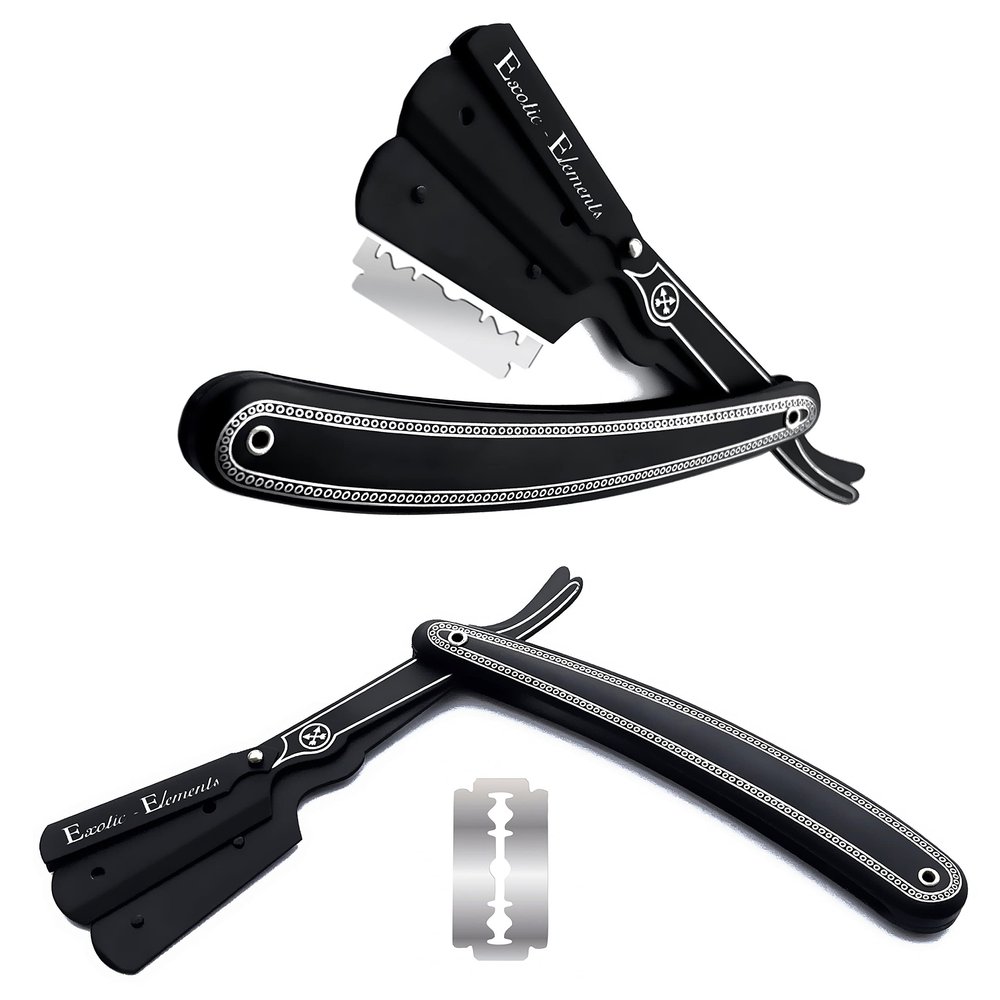 All Purpose Durable Lightweight Shavette Cut Throat Shaving Razor in Black & Silver For Barbers Beauty Salons Beauty Parlors and Personal Straight Edge Double Edge Hair Shaving Razor