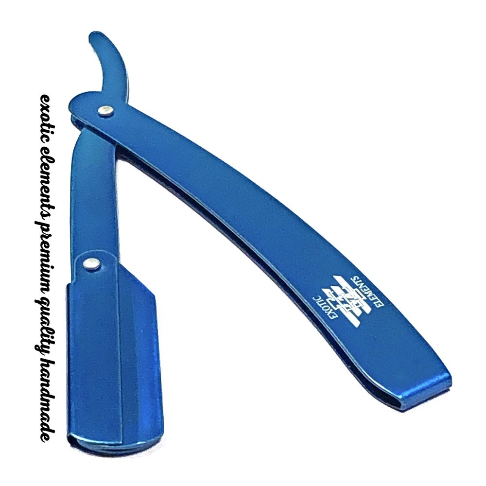 Durable Simple Lightweight Barber Hair Shaving Razor in Metallic Blue - Double Edge Folding Cut Throat Knife