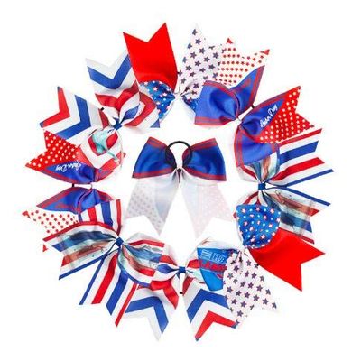 10pcs 8 Inch American Flag Bow Hair Band Dovetail Streamer Ponytail Holder Children Hair Accessories for Liberty Independence Day, Mixed Color