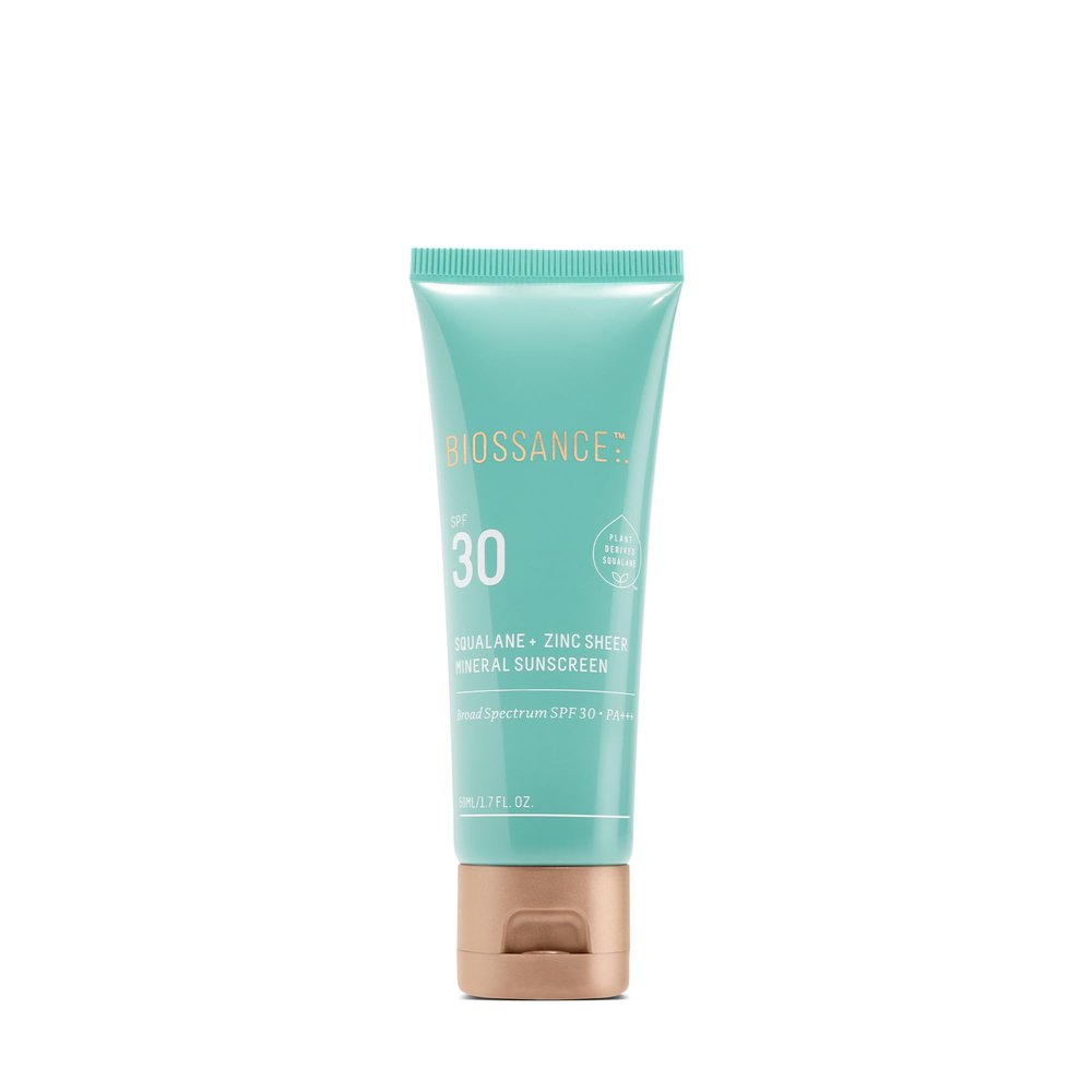 Biossance Squalane + Zinc Sheer Mineral Sunscreen Lotion  Broad-Spectrum SPF 30 with Zinc Oxide and Ectoin  Weightless with Non-Greasy, Dewy Finish  Hydrating Moisturizer & Makeup Primer, 1.7 Fl Oz