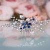 Aimimier Bridal Sapphire Crystal Hair Comb Pearl Blue Crystal Leaf Marquise Hair Piece Prom Party Festival Wedding Hair Accessories for Women and Girls (Silver) view 1