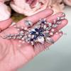 Aimimier Bridal Sapphire Crystal Hair Comb Pearl Blue Crystal Leaf Marquise Hair Piece Prom Party Festival Wedding Hair Accessories for Women and Girls (Silver) view 2