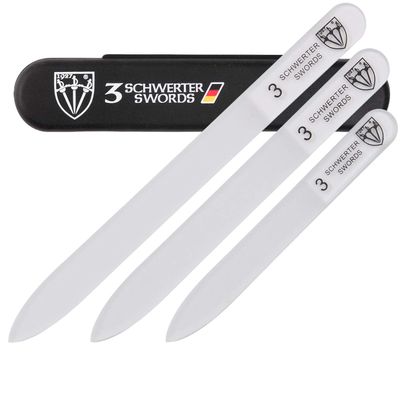 3 Swords Germany - Brand Quality Glass Nail File Set, 3 Pieces, Perfect for Natural Fake Gel Artificial Acrylic fingernail, incl. Black Plastic case