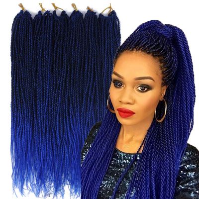 6Packs 14" 18" 24" Senegalese Twist Crochet Hair Braids Small Havana Mambo Twist Crochet Braiding Hair 2S Senegalese Twists Hairstyles For Black Women 30strands/pack 24 colors (24 inches, T1B/blue)
