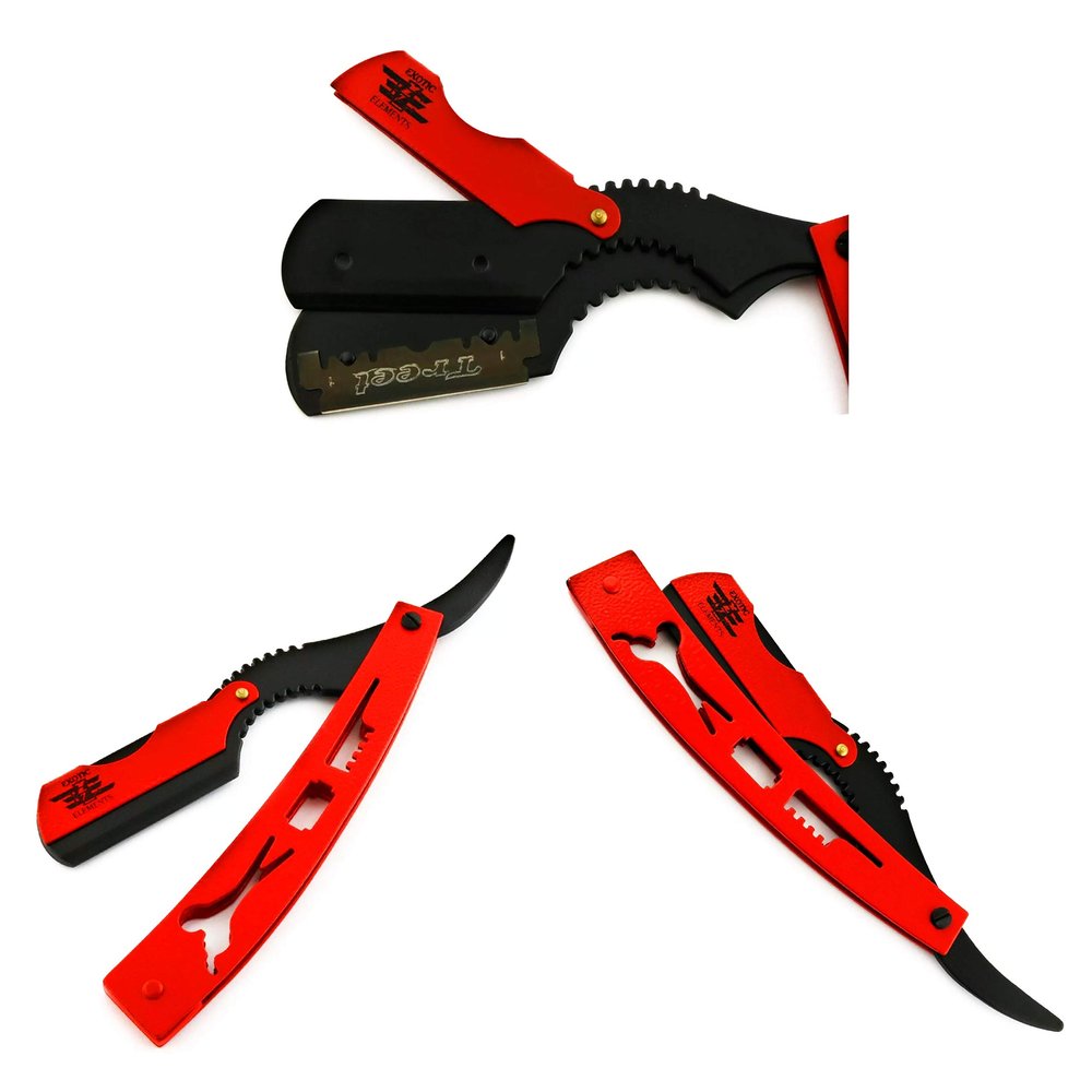 Amazing Performance Barber Shaving Razor - All Purpose Haircutting Hair Grooming Straight Edge Shaving Tool in Red and Black