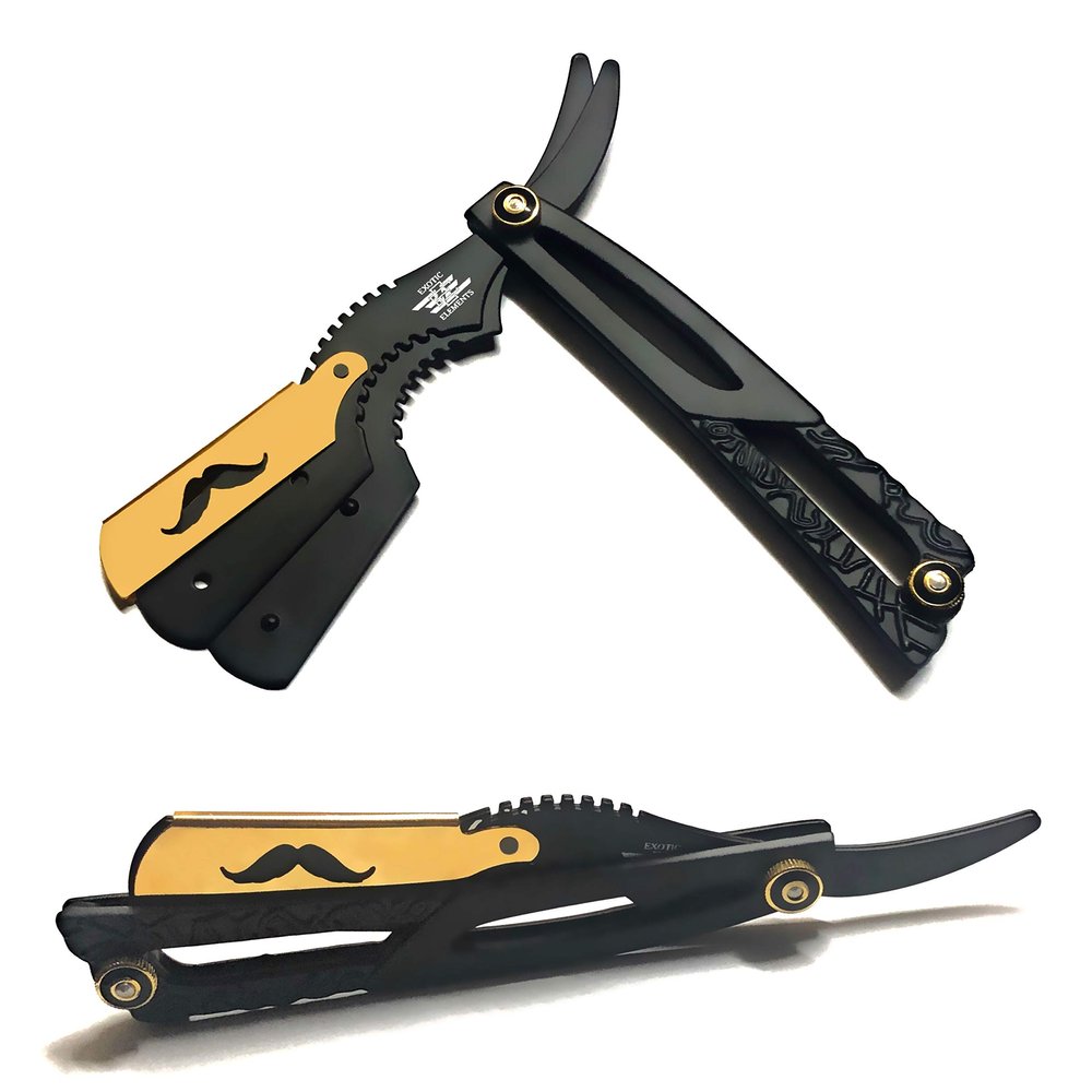 Barber Straight Edge Shaving Razor Salon Black Mate Folding Knife Black