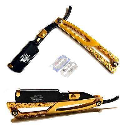Gold and Black Pro Barber Shop Straight Edge Shaving Razor Cutting Hair Beard Mustache Eyebrow Folding Knife Cutthroat Lightweight Hair Shaving Razor