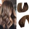 Weft Hair Extensions Real Human Hair, 18 inch 100g Brown to Golden Brown with Blonde Highlights Sew in Hair Extensions, Hand Tied Remy Human Hair Extensions Bundles view 1
