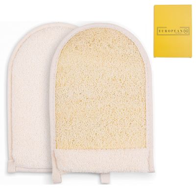 European M6 Loofah Exfoliating Body Scrubber Mitt Dual-Sided Natural Egyptian Luffa Glove for Shower & Bath | Large Size Organic Loofah Sponge for Deep Body Cleansing | for Women & Men
