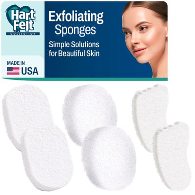 HartFelt Skin Care Bundle Includes 2 each Facial, 2 Body, & Foot Sponges for Exfoliating and Removing Dead Skin | Reusable Chemical-Free Sponges for Deep Cleansing | Made in USA - 6 Count