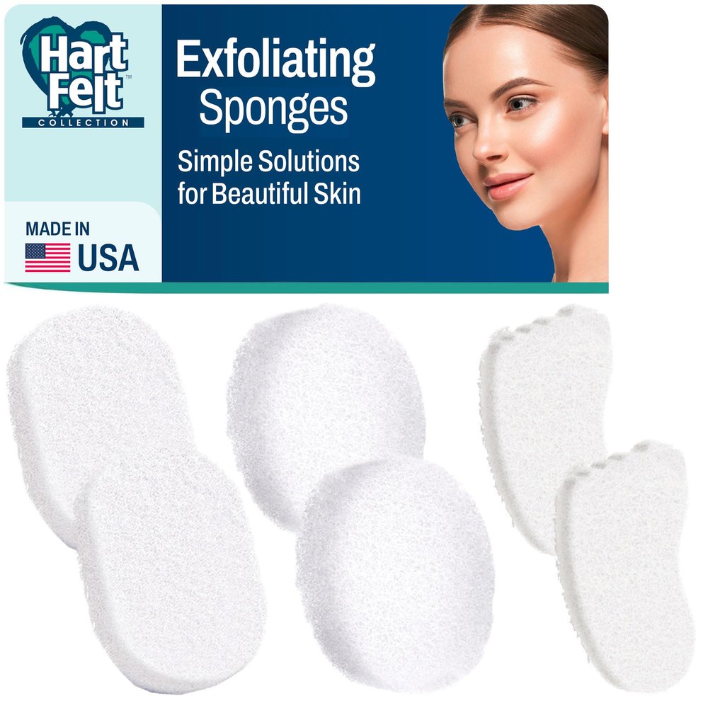 HartFelt Skin Care Bundle Includes 2 each Facial, 2 Body, & Foot Sponges for Exfoliating and Removing Dead Skin | Reusable Chemical-Free Sponges for Deep Cleansing | Made in USA - 6 Count