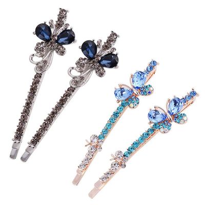Fodattm 2Pairs Butterfly Shape Hairpin Rhinestone Hair Clip Hair Accessories Metal Bobby Pin Side Clip Hair Pin (Style C#)
