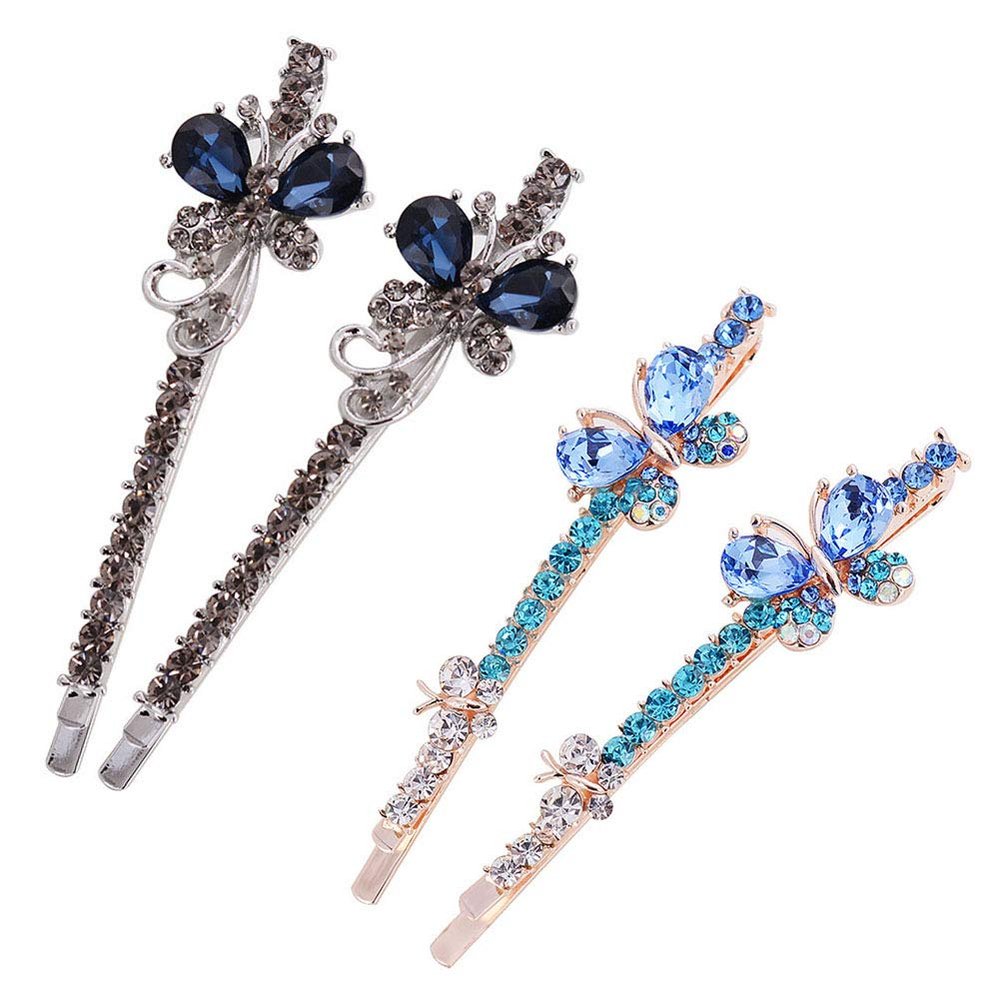Fodattm 2Pairs Butterfly Shape Hairpin Rhinestone Hair Clip Hair Accessories Metal Bobby Pin Side Clip Hair Pin (Style C#)