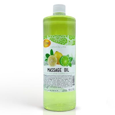 SPA REDI - Massage Oil, Lemon and Lime, 32 Oz - Professional Full Body Massage Therapy, Manicure, Pedicure - Relax Sore Muscles and Repair Dry Skin, Enhanced with High Absorption Oils and Vitamin E