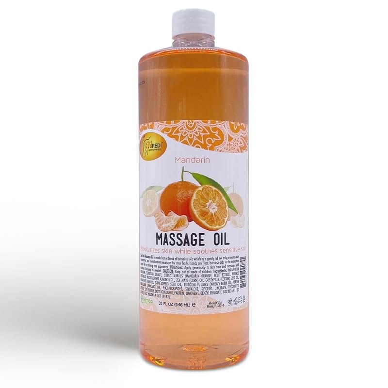 SPA REDI - Massage Oil, Mandarin, 32 Oz - Professional Full Body Massage Therapy, Manicure, Pedicure - Relax Sore Muscles and Repair Dry Skin, Enhanced with High Absorption Oils and Vitamin E
