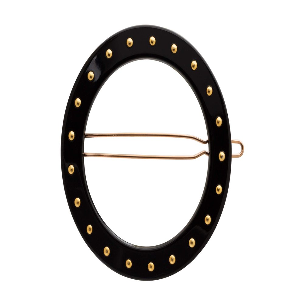 France Luxe Studded Circle Cutout Tige Boule Barrette, Black