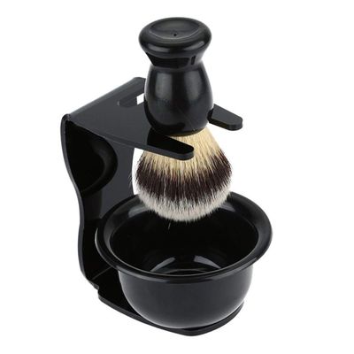 Beard Brush Holder Manual Stand Holder Shaving Brush And Bowl Set Shaving Razor Brush for Men (Black)