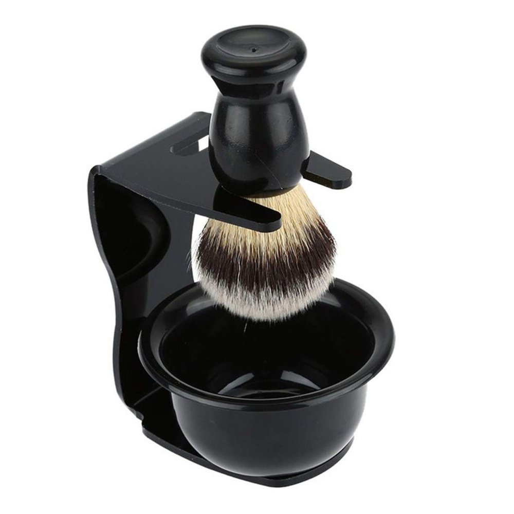 Beard Brush Holder Manual Stand Holder Shaving Brush And Bowl Set Shaving Razor Brush for Men (Black)