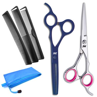 JW Professional Hair Cutting Scissors & Thinning Shear Set with Comb Set - Razor Edge Series