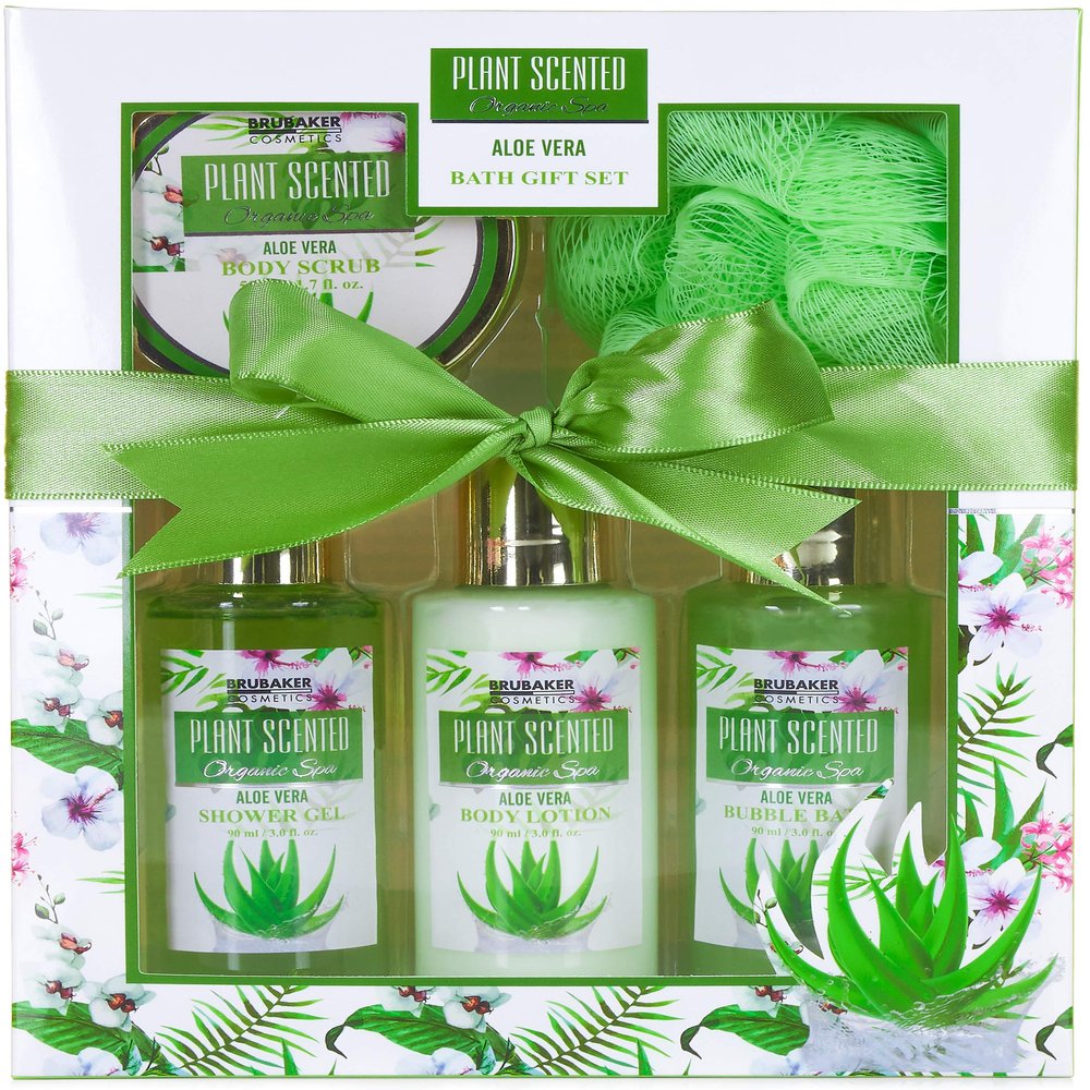 BRUBAKER Cosmetics Bath and Shower Spa Gift Set - Aloe Vera - 5-Piece Gift Set