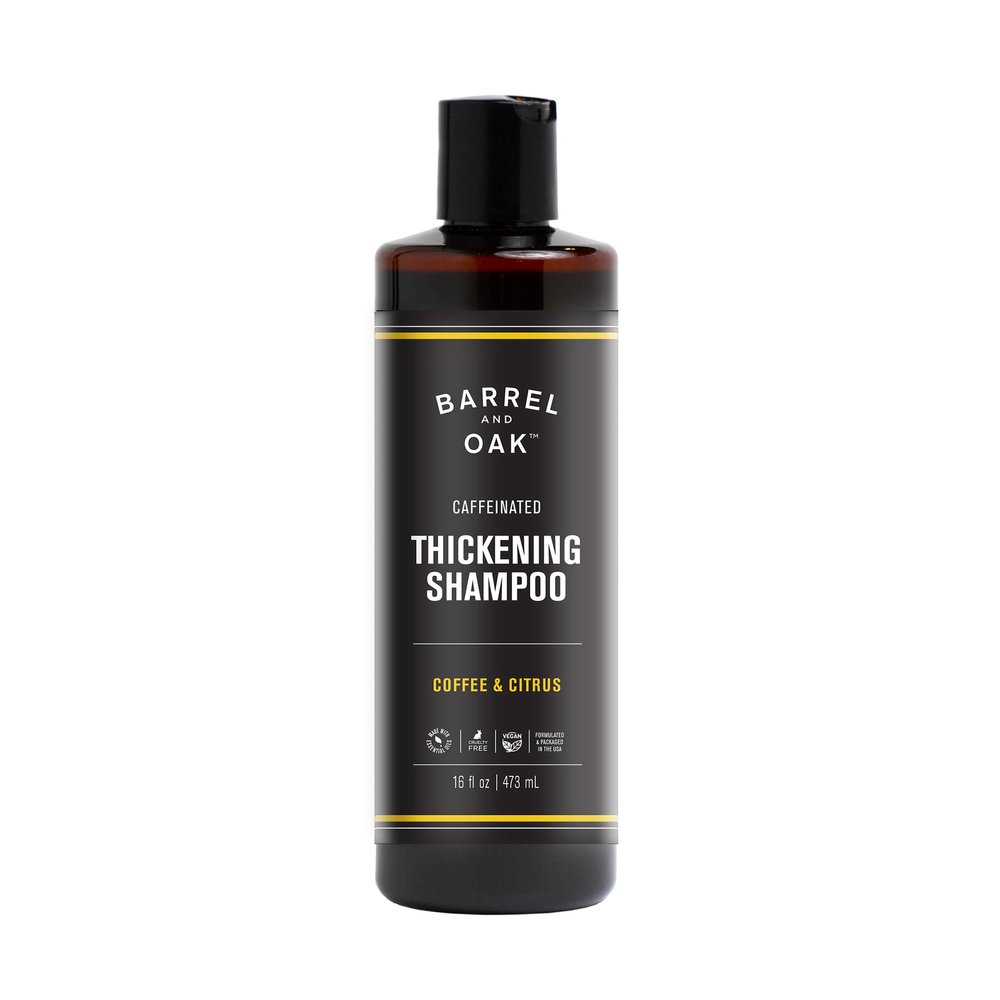 Barrel & Oak Coffee & Citrus Caffeinated Hair Thickening Shampoo for Men, Strengthening & Hydrating Caffeine Shampoo for Men with Coffee Extract & Essential Oils, Vegan Hair Care Essentials, 16 oz