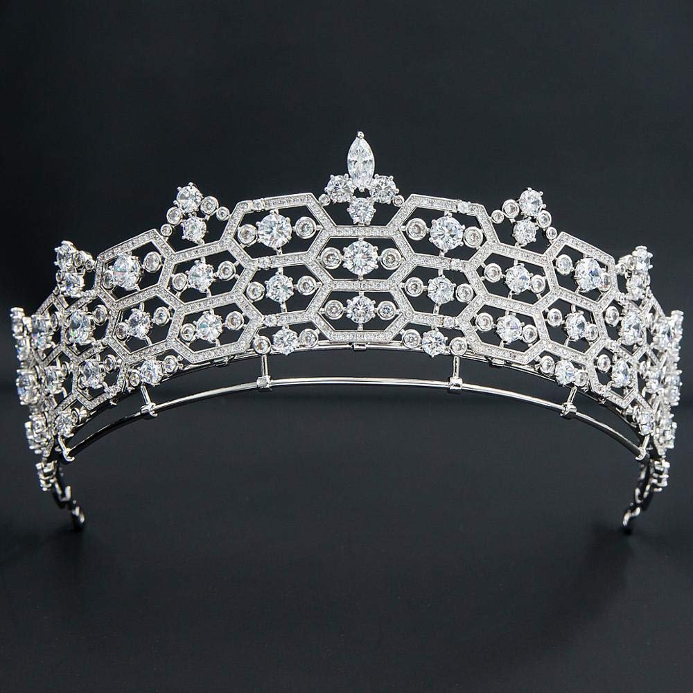 Zirconia Honeycomb Replica Tiara for Wedding,Crystal Queens Tiaras for Bride CH10358