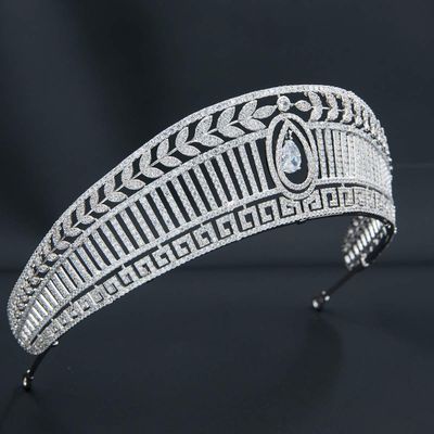 SEPBRIDALS Prussian or Hellenic Tiara, Platinum Plated Cubic Zirconia Replica Princess Tiara for Wedding, Silver Crystal Royal Hair Accessory