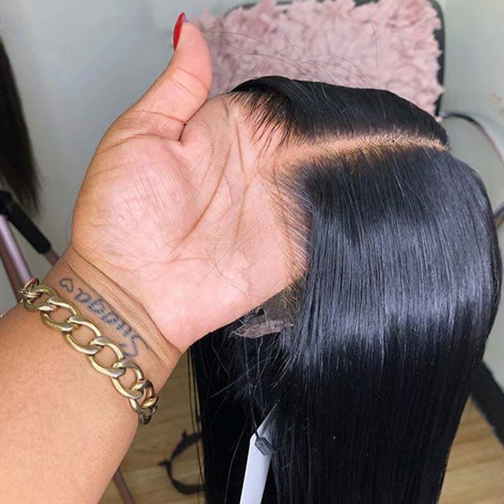HD Transparent Lace Wigs Preplucked 360 Lace Frontal Wig Invisible Lace Front Wigs Straight 360 Glueless Lace Front Human Hair Wigs for Women 150% Density Brazilian Remy Hair 24 Inch