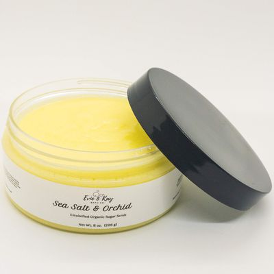 All natural handmade Sugar Scrub - 8oz sea salt & orchid Emulsified exfoliant