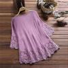 Aniywn Women Round Neck Lace Up Lace Patchwork Flare Pullover Top Casual Plus Size 3/4 Sleeve Floral Printed T-Shirt Purple view 3