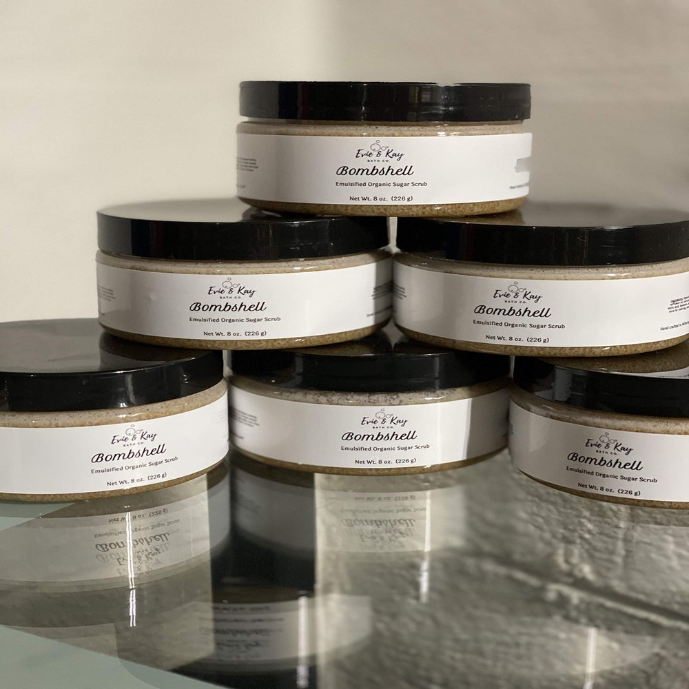 All natural handmade organic Sugar Scrub, 8oz bombshell sugar exfoliant