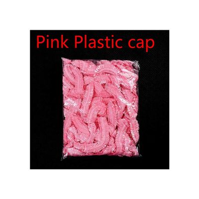 100PCS Double Ribbon Non-woven Disposable Shower Caps Pleated Anti Dust Hat Women Men Bath For Spa Hair Salon Beauty Accessories,Pink Plastic cap