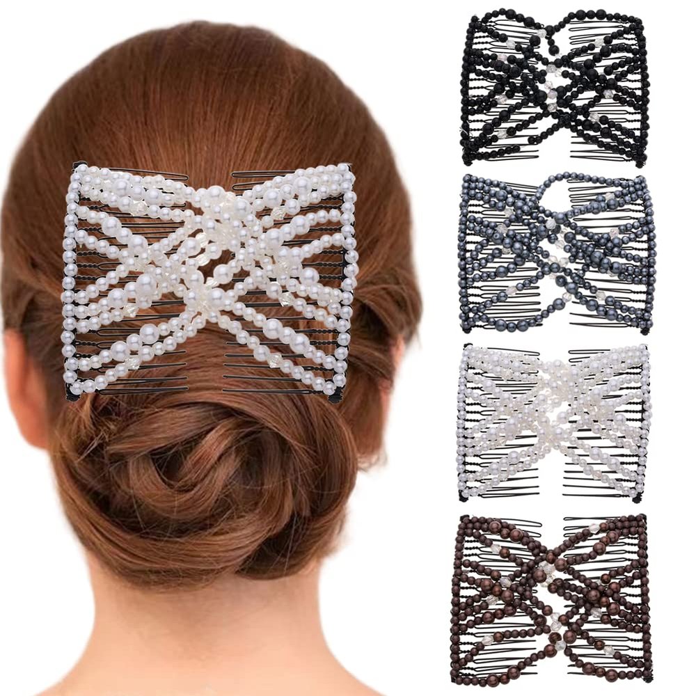 Ruihfas Stretchable Hair Combs Clips Hairpins Easy Stretch Double Slides Combs for Women Girls DIY Hair Styling Accessories, Pack of 4