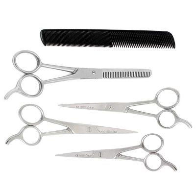 AAProTools 4 Pairs Ice Tempered Stainless Steel Styling Hair Cutting Scissors Barber Trimming Shears 4.5" 5.5" 6.5" 7.5" with Hair Comb, Black, 7.5 Inch