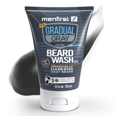 MENFIRST Gradual Gray Darkening Beard Wash for Men - Dark Shades Beard Shampoo - Hypoallergenic, Harsh Chemical-Free, Dermatologist Tested Beard Dye - 4.6 Fl Oz (Pack of 1)