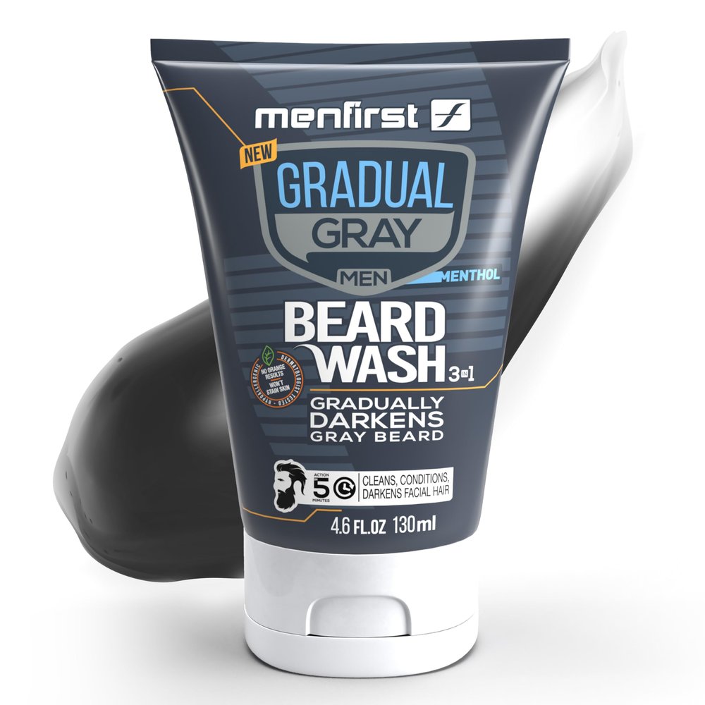 MENFIRST Gradual Gray Darkening Beard Wash for Men - Dark Shades Beard Shampoo - Hypoallergenic, Harsh Chemical-Free, Dermatologist Tested Beard Dye - 4.6 Fl Oz (Pack of 1)