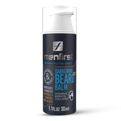 MENFIRST Darkening Beard Balm for Men with Sensitive Skin Gray & White Hair Reducing Leave-In Conditioner with Keratin, Collagen & Vit. E Dark Shades 1 Fl Oz (Pack of 1)