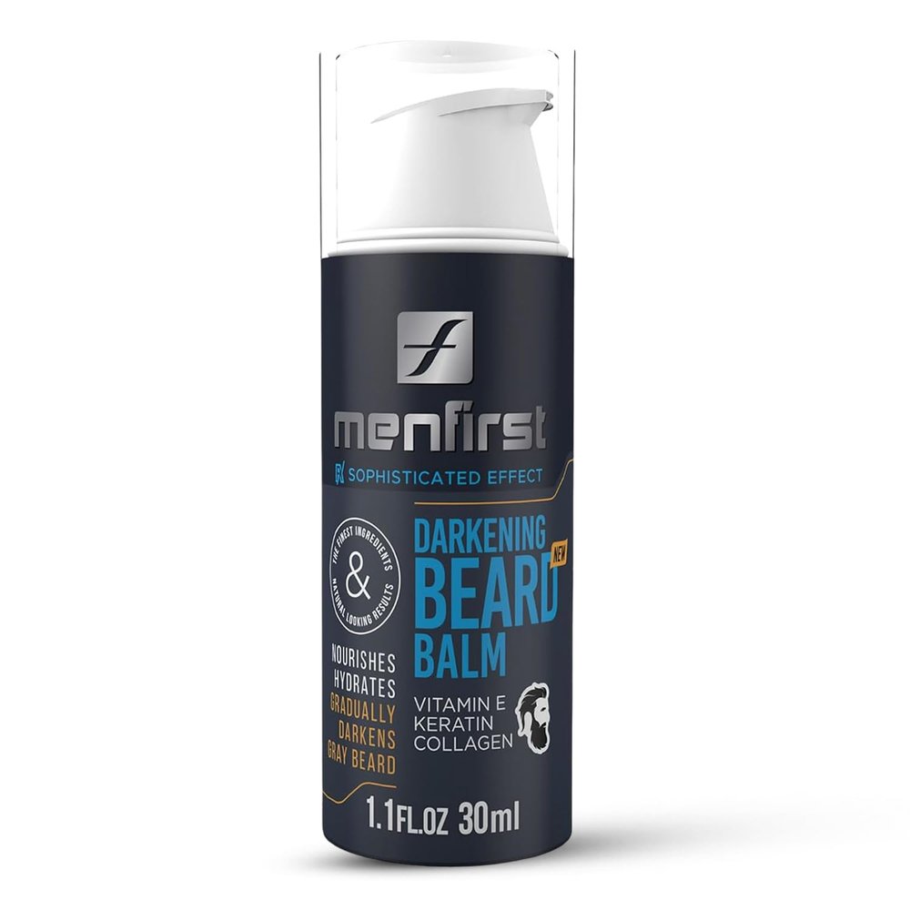 MENFIRST Darkening Beard Balm for Men with Sensitive Skin  Gray & White Hair Reducing Leave-In Conditioner with Keratin, Collagen & Vit. E  Dark Shades  1 Fl Oz (Pack of 1)