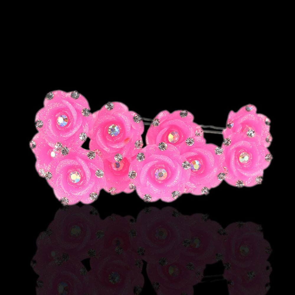 ADIASEN 20pcs U Style Crystal Rhinestone Rose Camellia Flower For Women Girl Wedding Party (rose)