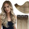 Full Shine Ombre Hair Extensions Clip in Human Hair Dark Brown Roots Ash Brown Mix Medium Blonde Lace Weft Clip in Hair Extension for Women 18 Inch 3 PCS 60 G view 1