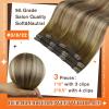 Full Shine Ombre Hair Extensions Clip in Human Hair Dark Brown Roots Ash Brown Mix Medium Blonde Lace Weft Clip in Hair Extension for Women 18 Inch 3 PCS 60 G view 2