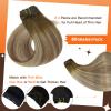 Full Shine Ombre Hair Extensions Clip in Human Hair Dark Brown Roots Ash Brown Mix Medium Blonde Lace Weft Clip in Hair Extension for Women 18 Inch 3 PCS 60 G view 3