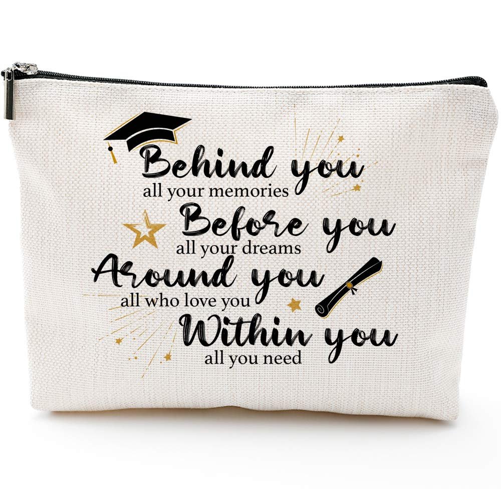 Graduation Gifts for Her 2025 - Behind You All Your Memories Dreams Who Love You Need, Inspirational Gifts for Women, Personalized Encouragement Gift for Her Inspirational Makeup Bag, Congratulations
