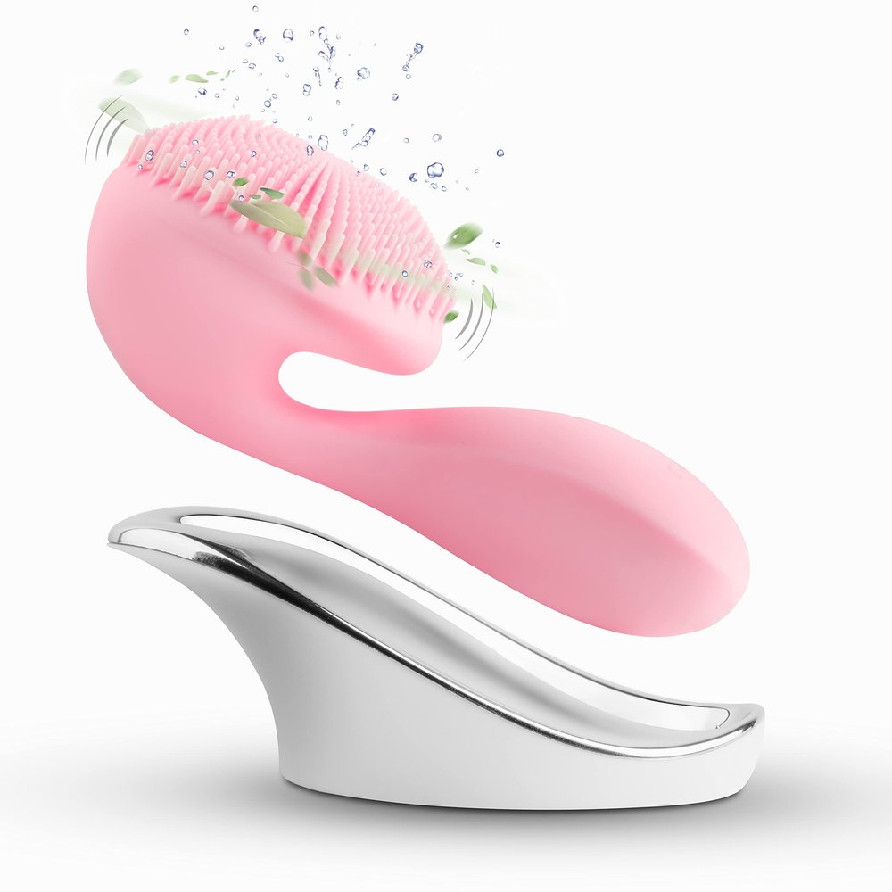 Ronux Silicon Facial Cleansing Brush - Electric, Rechargeable, Waterproof IPX7 - Rotating Magnetic Beads - 4 Function Modes - Face Massage for Deep Cleaning - Magnetic Charging Base - Ergonomic Handle