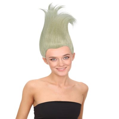 HPO Women's Troll Long Straight Blonde Spiked Rocker Wig | Breathable Capless Cap Design