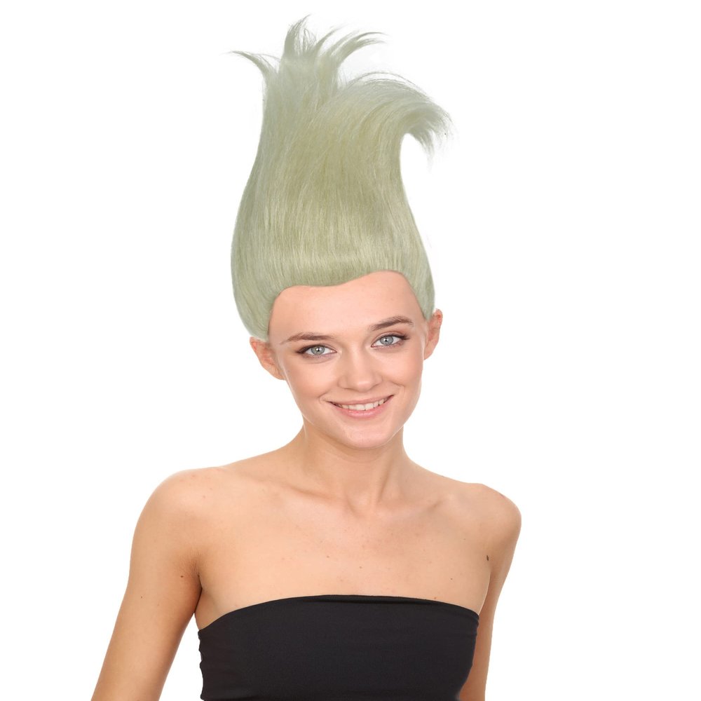 HPO Women's Troll Long Straight Blonde Spiked Rocker Wig | Breathable Capless Cap Design